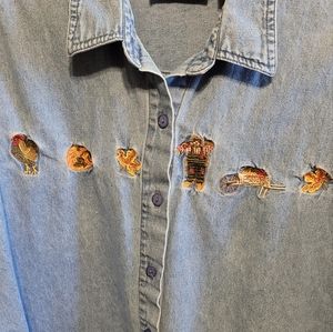 Lemongrass denim autumn theme shirt, petite large